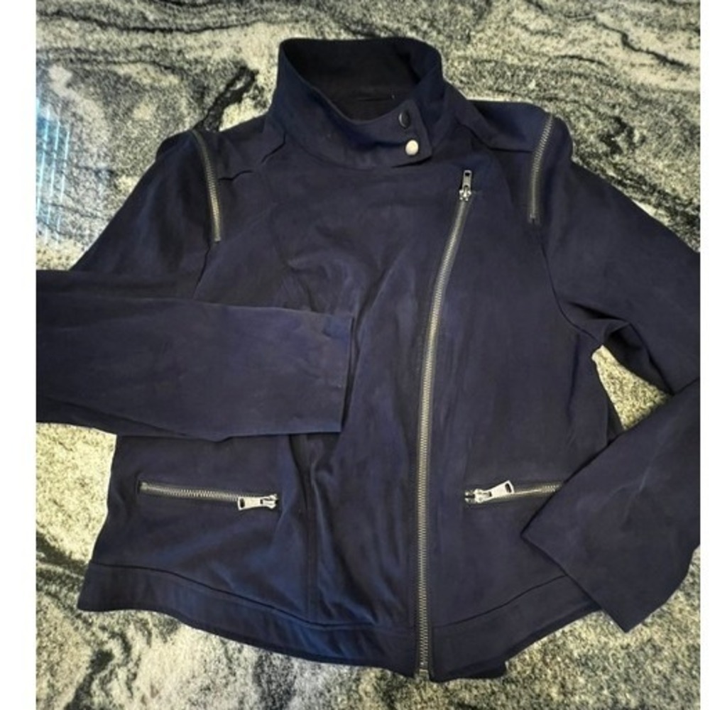 Torrid Moto Jacket Women 1 Navy Blue Faux Suede Asymmetrical Zip Edgy 10734961